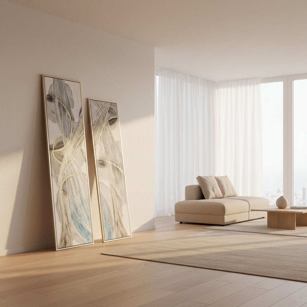 Elongated Modern Abstract Oil Paintings Wall Art Set of 2