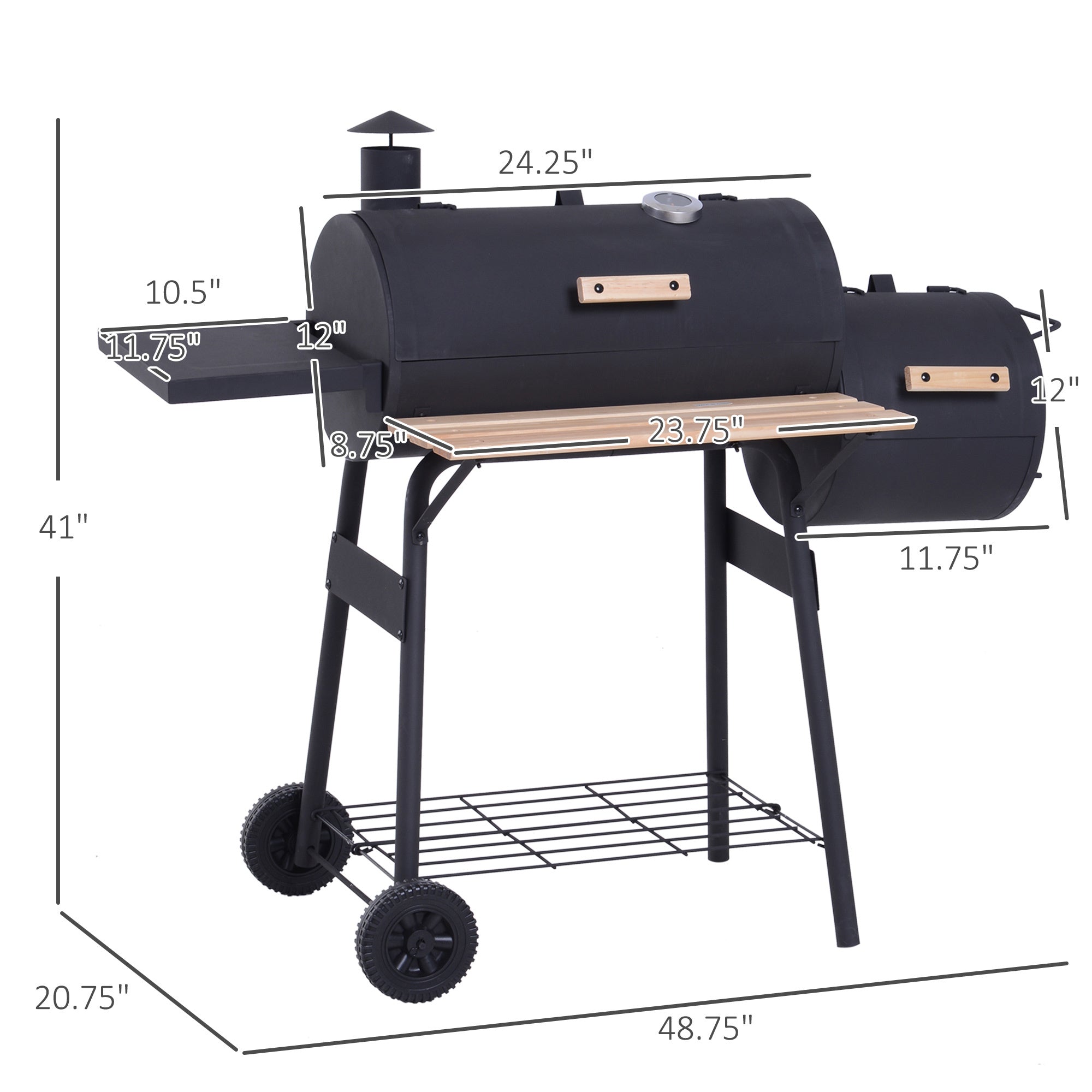48" Steel Charcoal BBQ Grill & Offset Smoker Combo | The Lavish Sunset