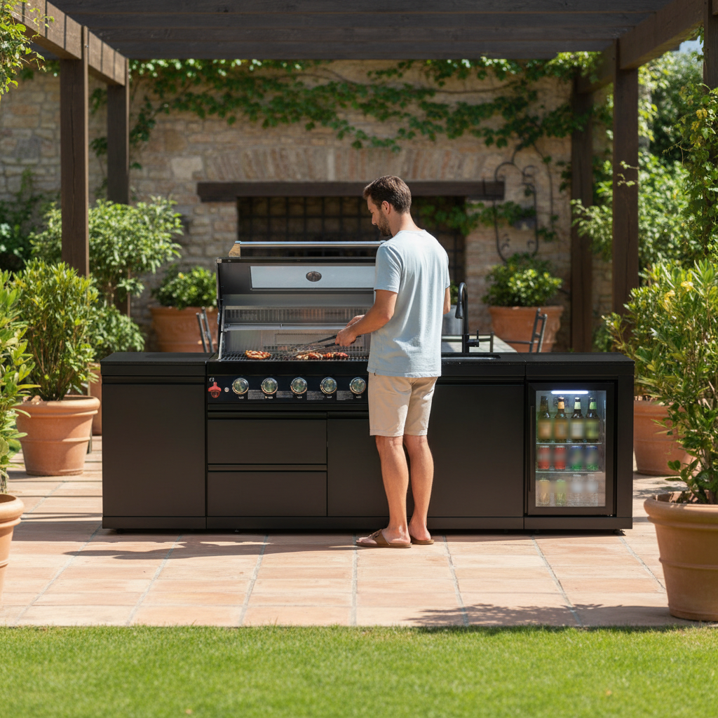 102" Marble Top Outdoor Kitchen Island & 6-Burner Grill | The Lavish Sunset