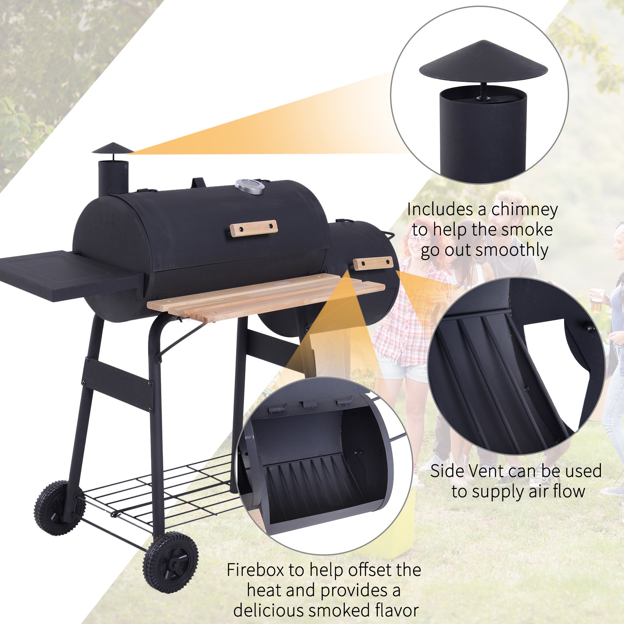 48" Steel Charcoal BBQ Grill & Offset Smoker Combo | The Lavish Sunset