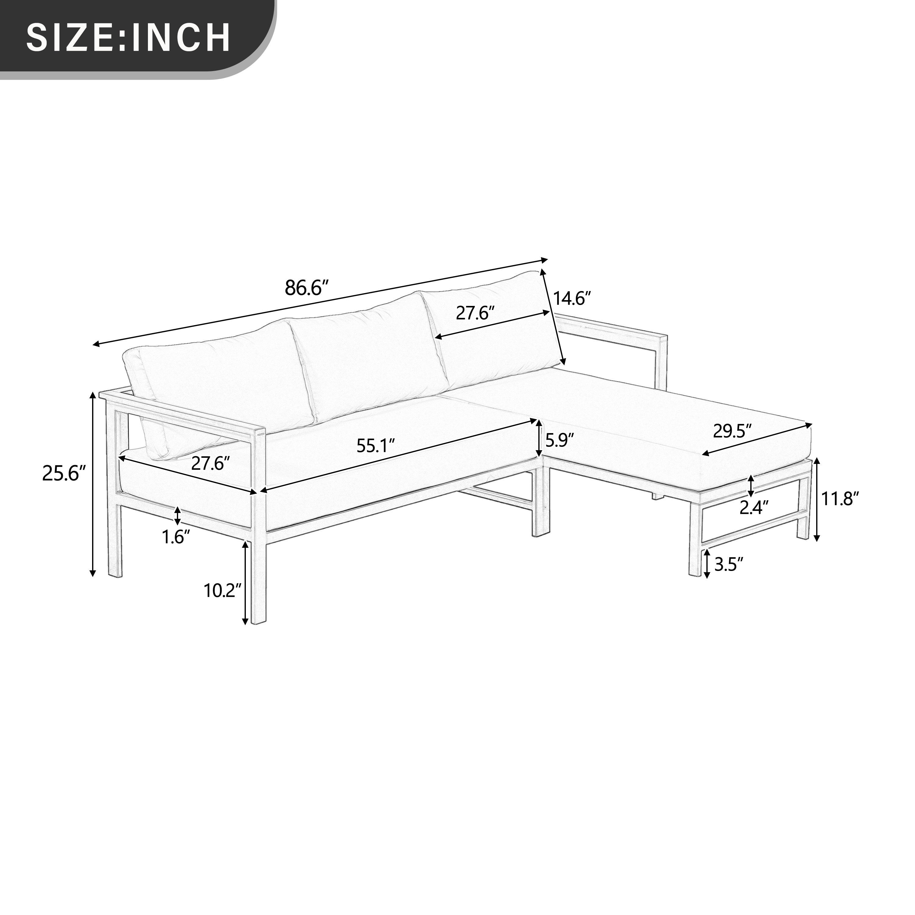 U_style Outdoor L-Shaped Sofa with Iron Frame and Ultra-Thick Cushions