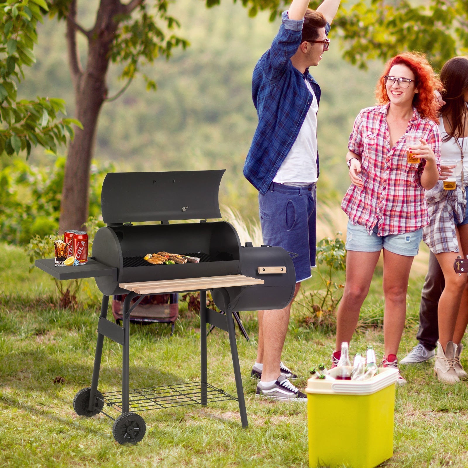 48" Steel Charcoal BBQ Grill & Offset Smoker Combo | The Lavish Sunset