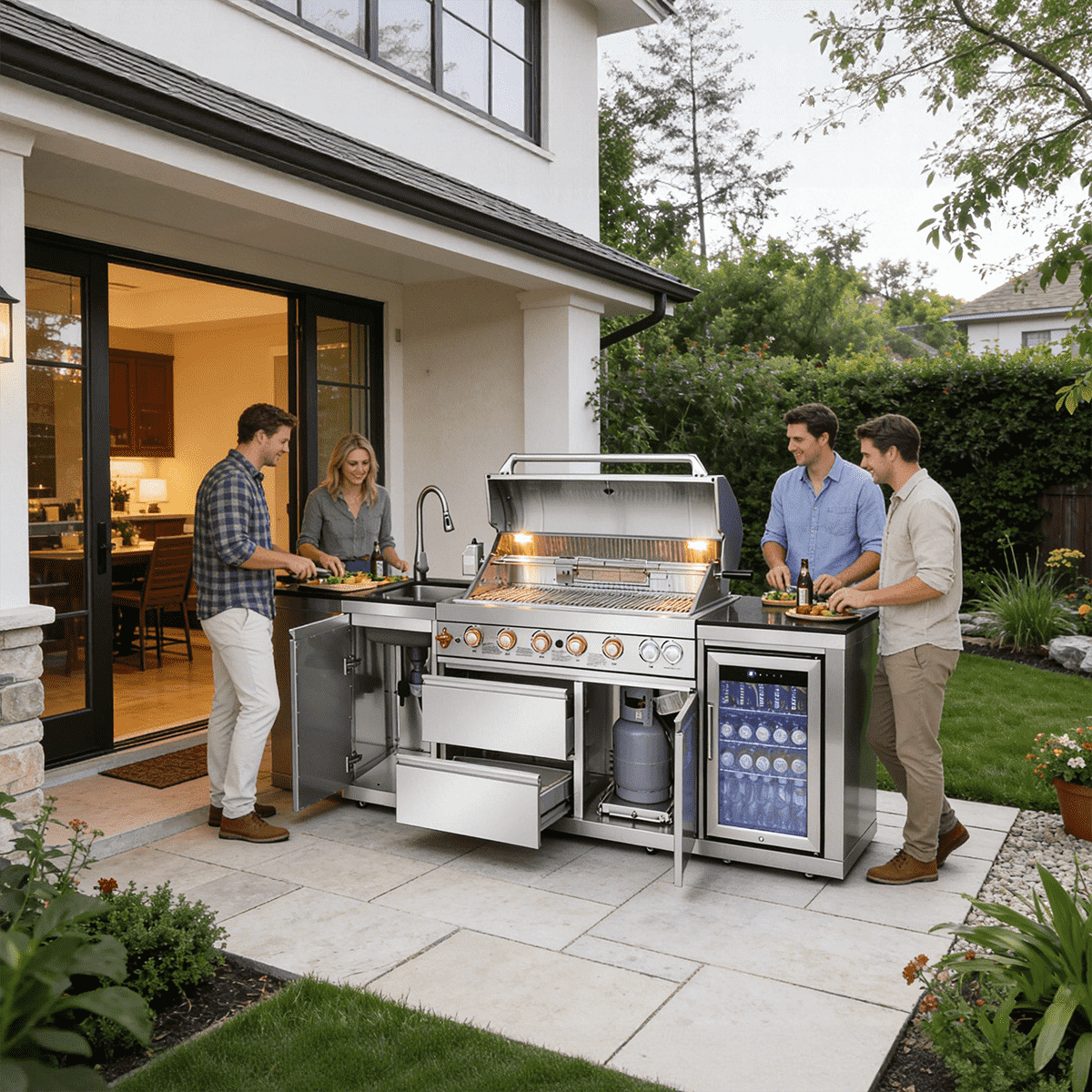 82.5" Silver Outdoor Kitchen Island & 6-Burner Grill | The Lavish Sunset