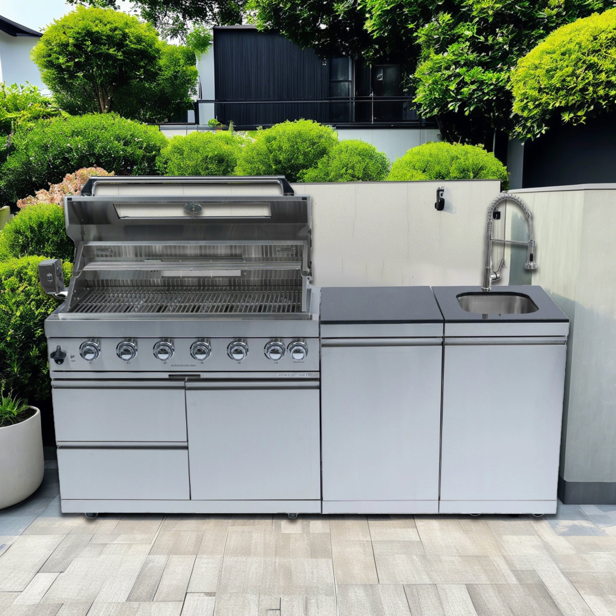 82" Silver Outdoor Kitchen Island & 6-Burner Grill | The Lavish Sunset