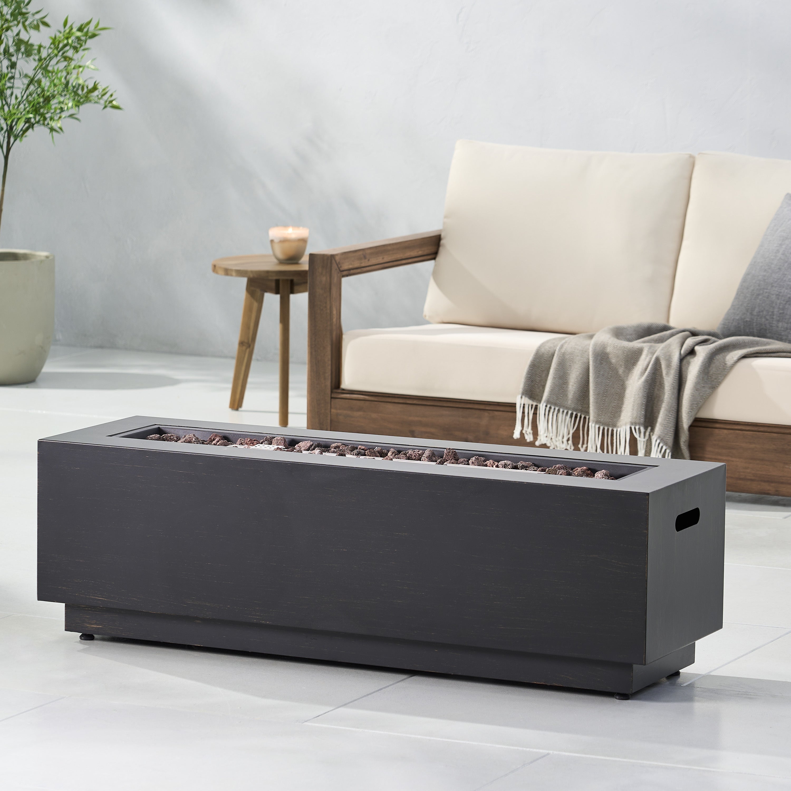 Modern Dark Grey 40' Outdoor Iron Propane Fire Pit