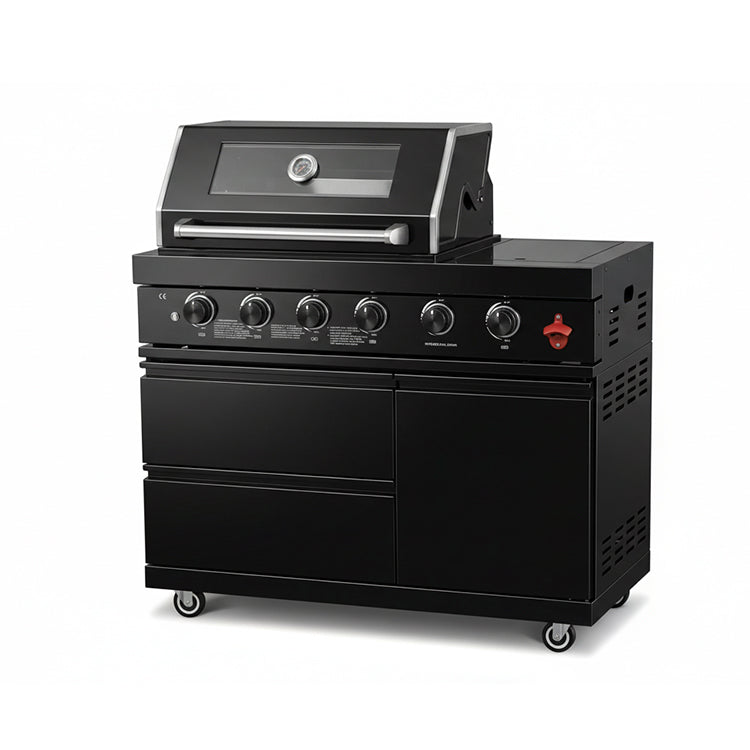 Black Outdoor Kitchen Island – 4-Burner Grill | Lavish Sunset