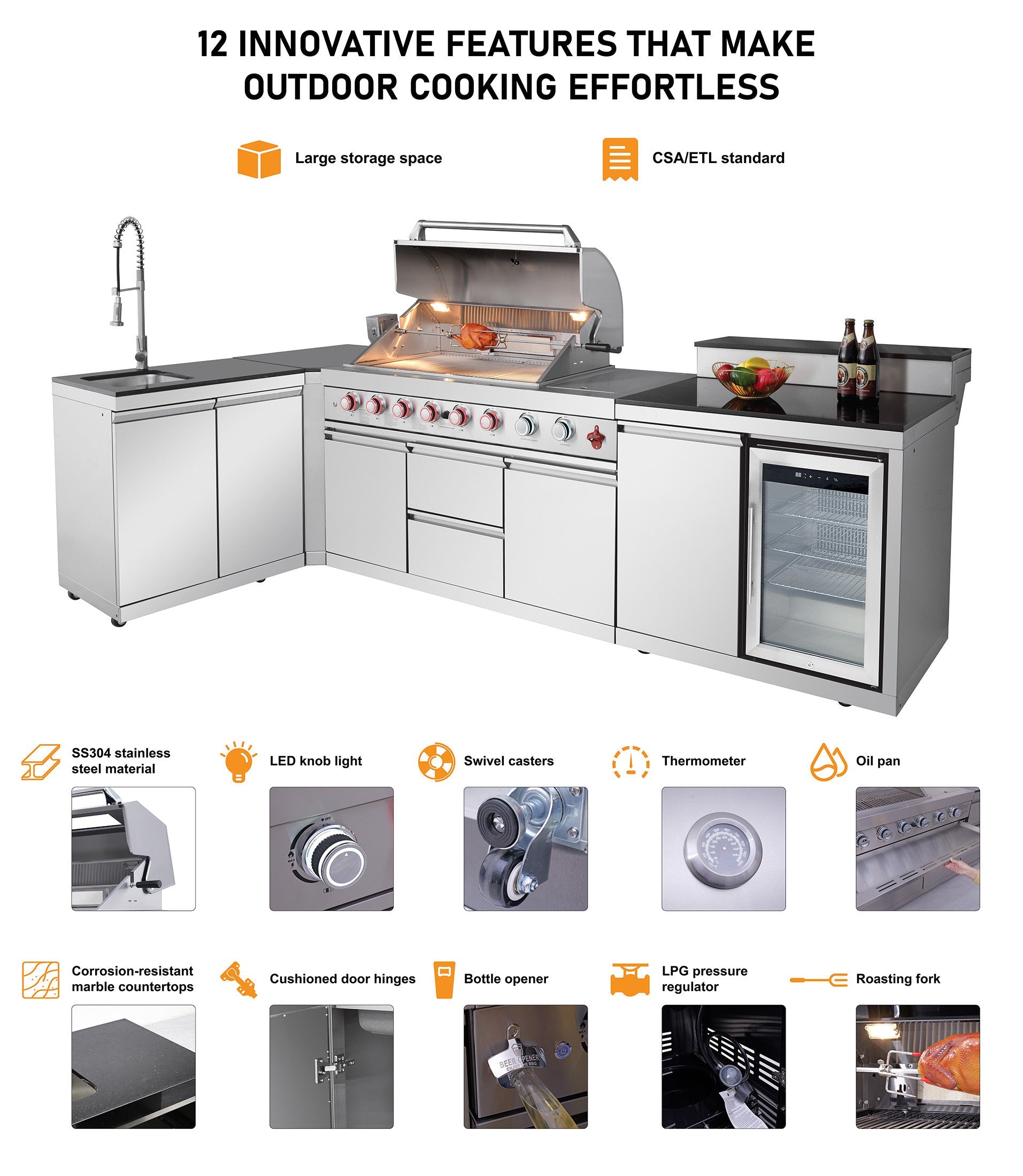 82.5" Silver Outdoor Kitchen Island & 6-Burner Grill | The Lavish Sunset