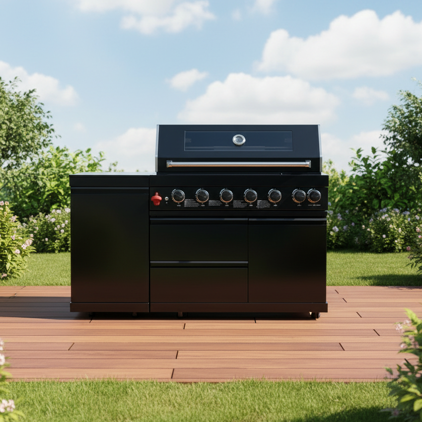 63" Black Outdoor Kitchen with Marble Countertops | The Lavish Sunset