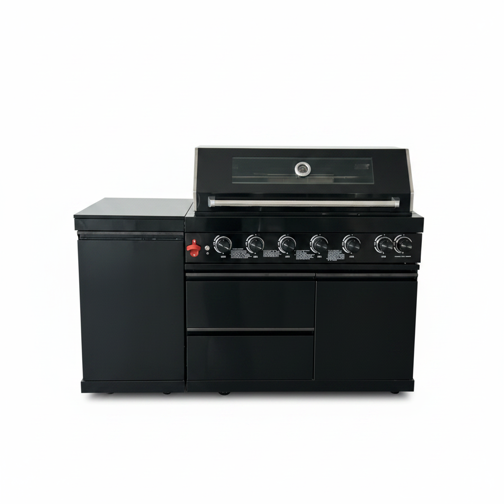 63" Black Outdoor Kitchen with Marble Countertops | The Lavish Sunset