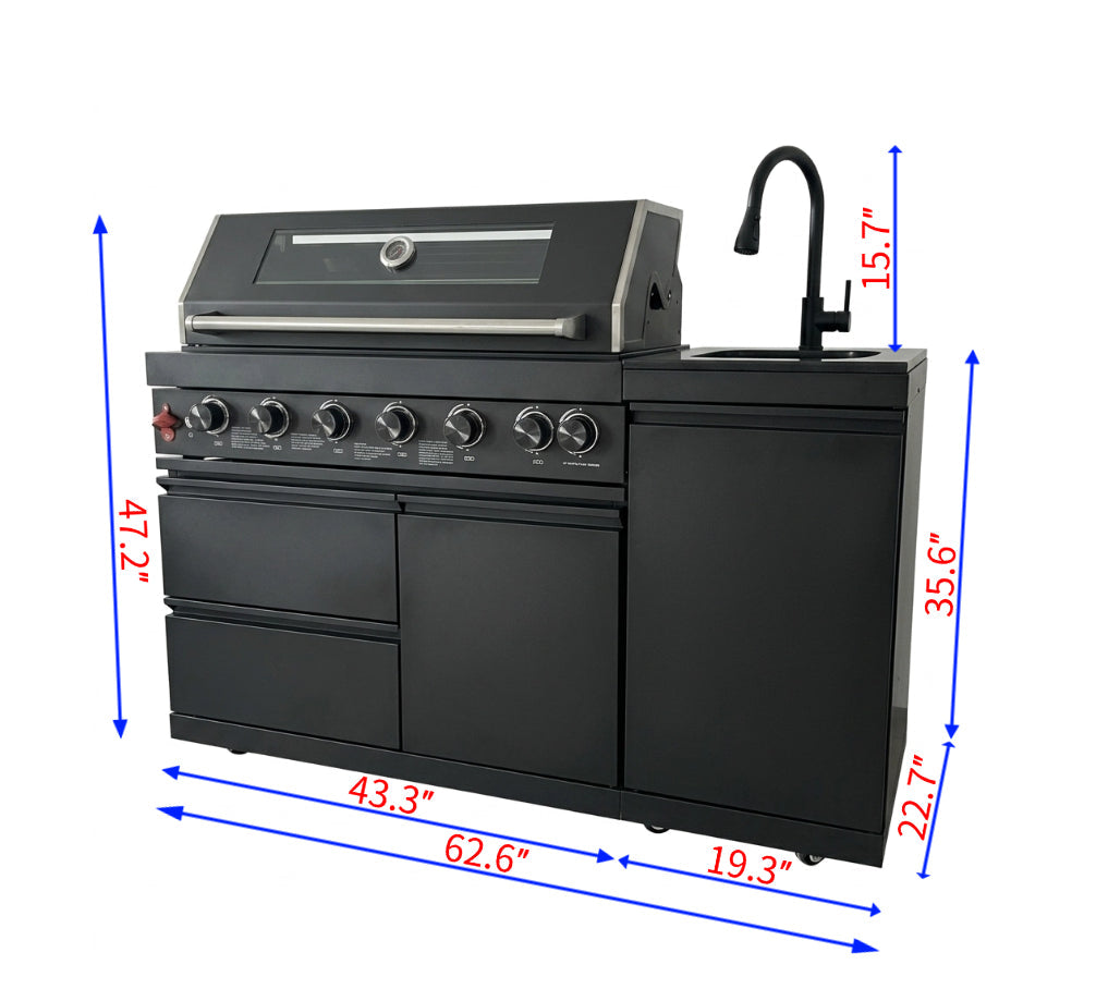63" Marble Top Outdoor Kitchen Island & 6-Burner | The Lavish Sunset
