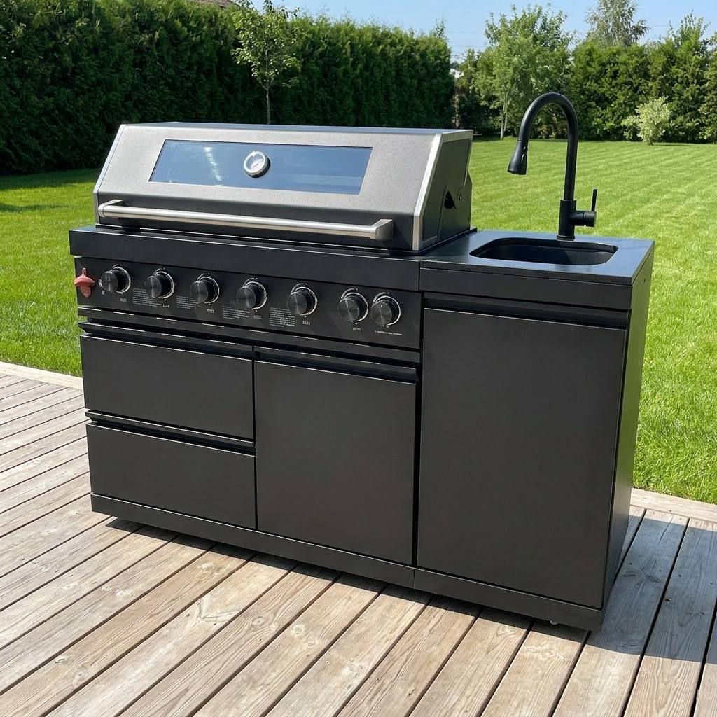 63" Marble Top Outdoor Kitchen Island & 6-Burner | The Lavish Sunset