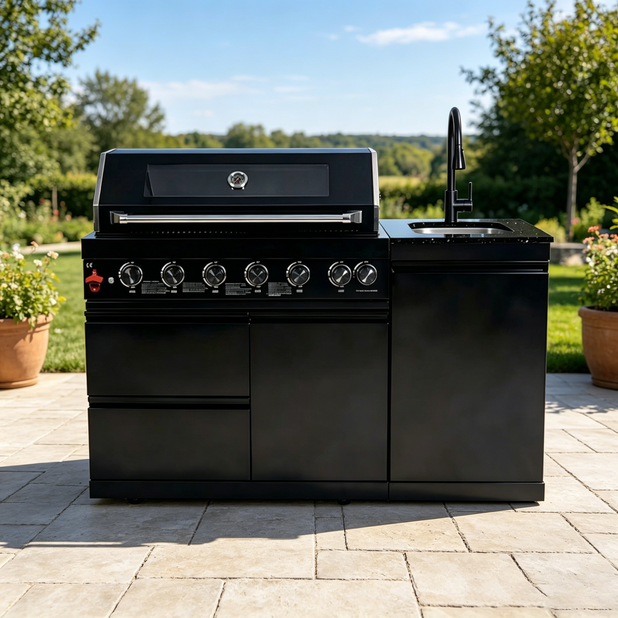 63" Marble Top Outdoor Kitchen Island & 6-Burner | The Lavish Sunset