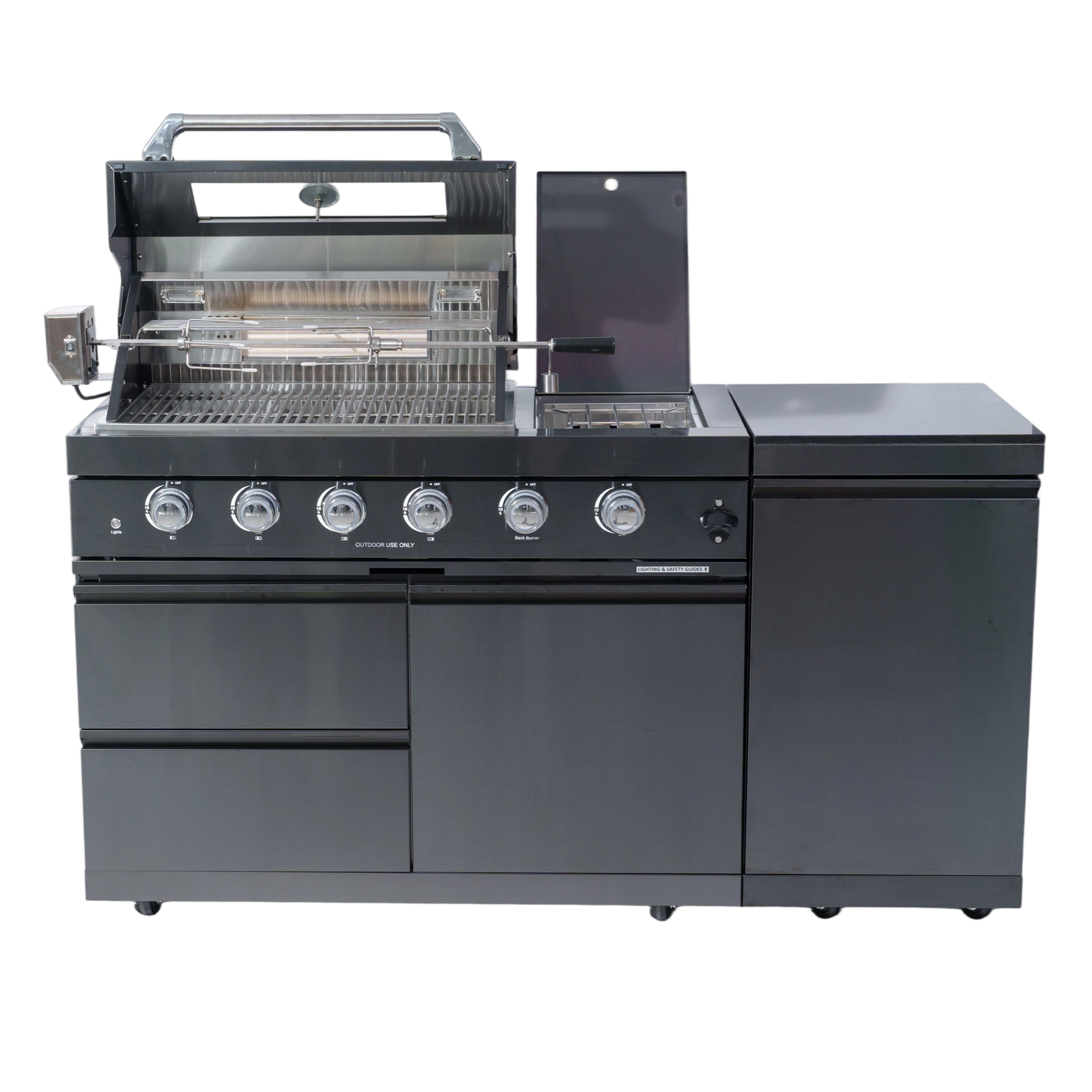 65" Black Outdoor Kitchen Island with Rotisserie | The Lavish Sunset
