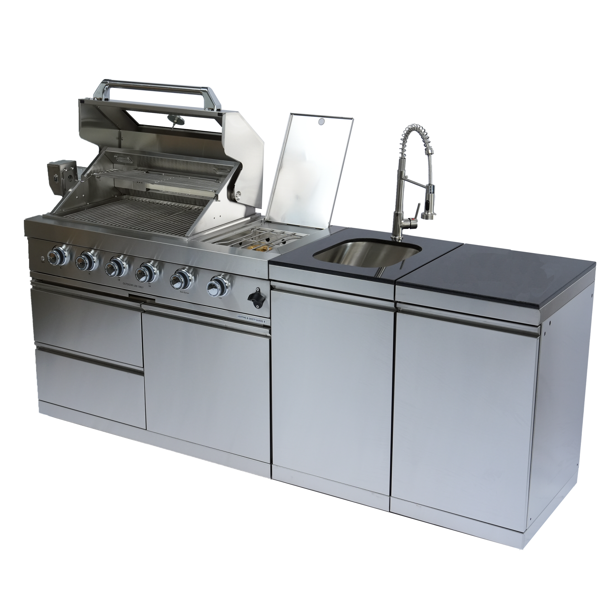 85" 4-Burner 72,000 BTU Silver Outdoor Kitchen Island Grill + Side Burner + Storage Cabinets & Drawers
