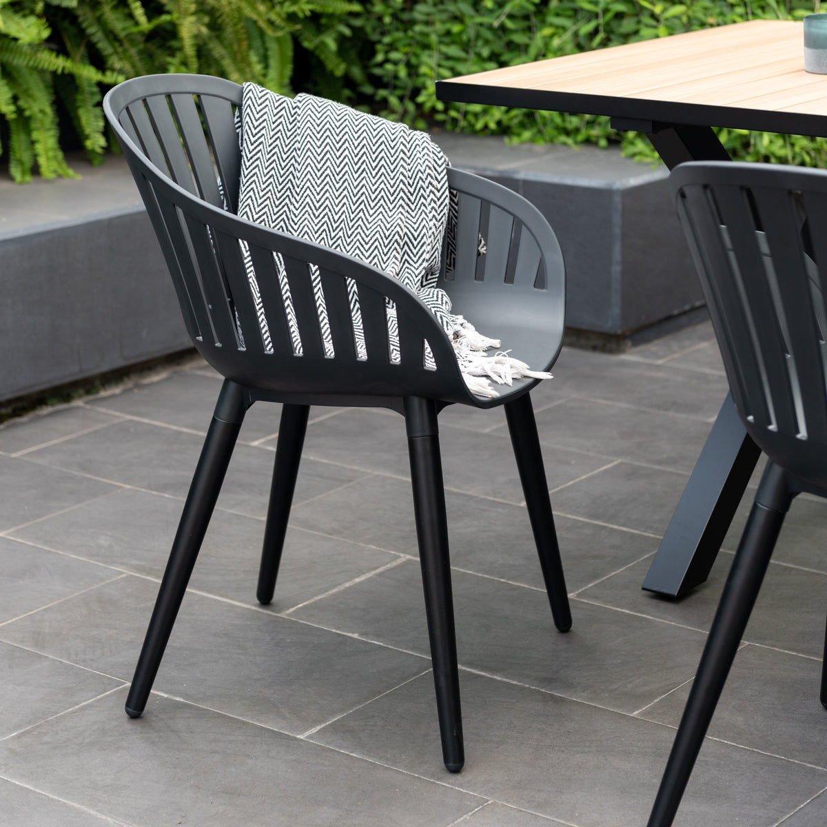 Panama Dark Rectangular Table and 8 Nassau Black Aluminum