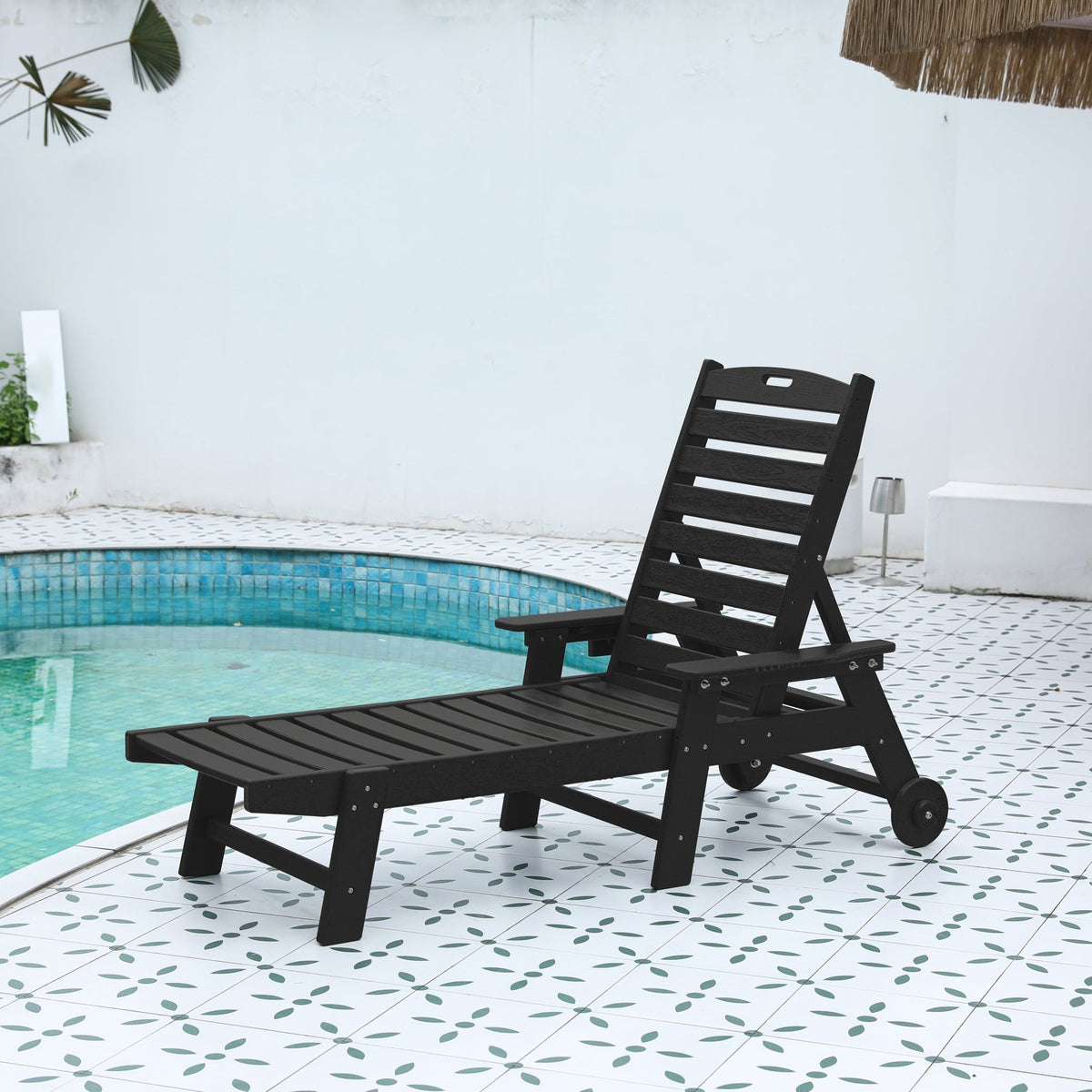 Outdoor Lounge Chair with Wood Texture and Adjustable Backrest