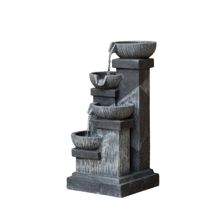 4-Tier Resin Cascading Bowls Outdoor Waterfall Fountain with LED Lights