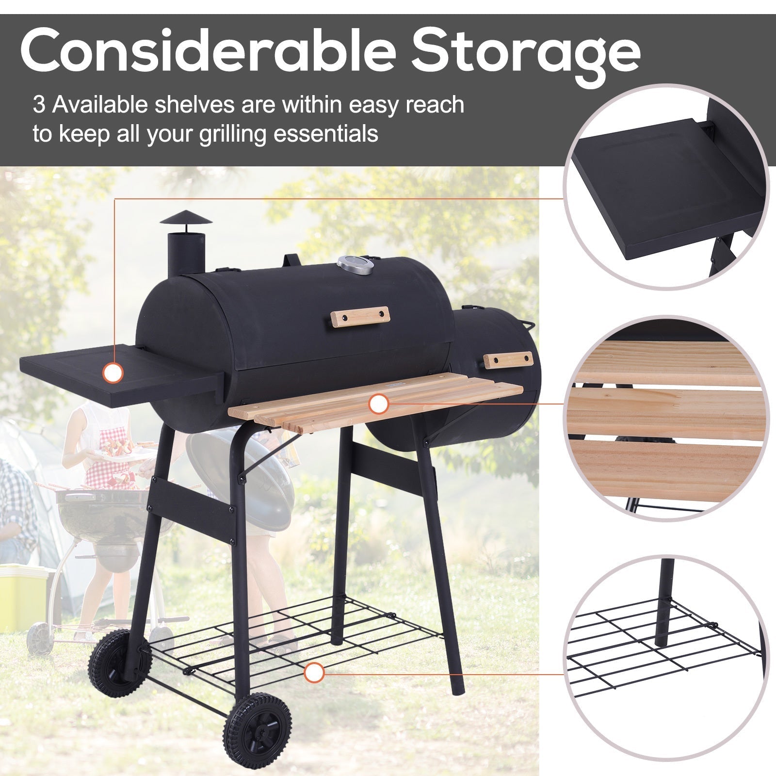 48" Steel Charcoal BBQ Grill & Offset Smoker Combo | The Lavish Sunset