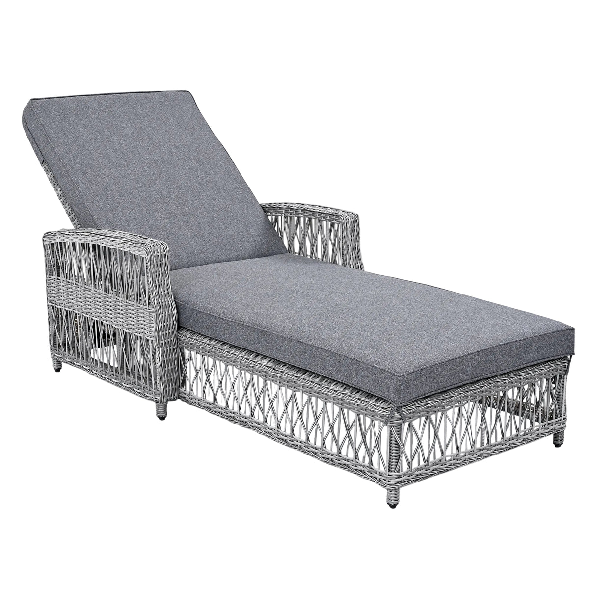 GO Outdoor Long Reclining Chaise with Armrests and Cushions