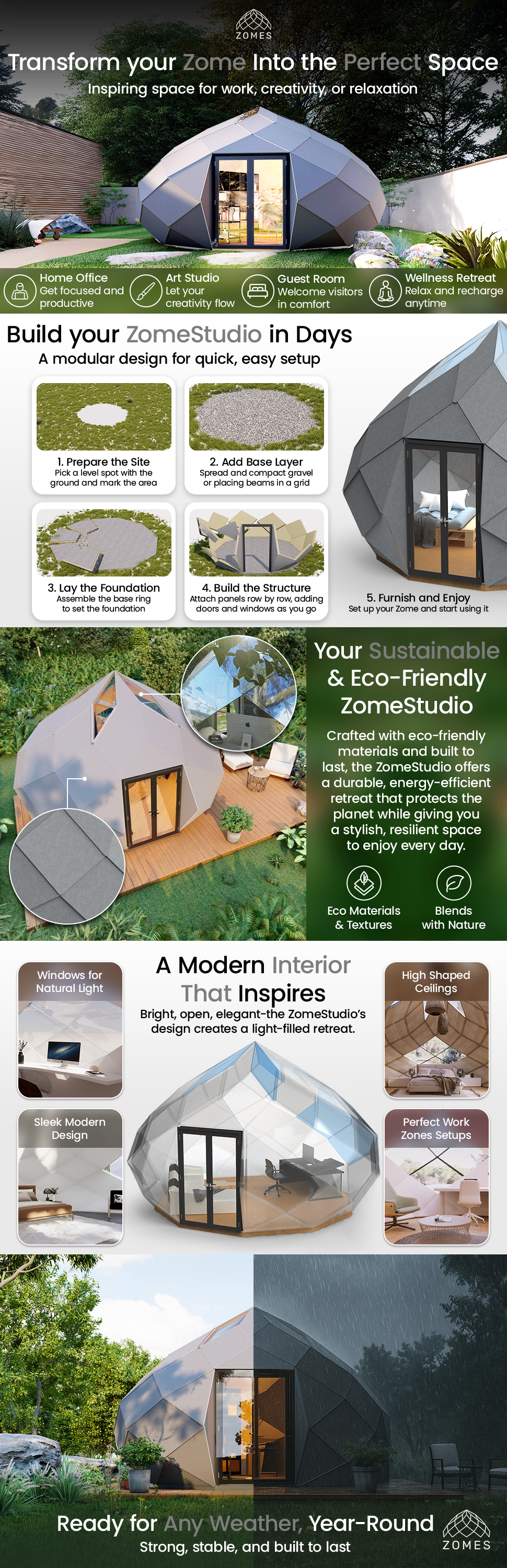 The Lavish Sunset Zomes Pod – 120 sq ft Eco-Friendly Outdoor Office Pod