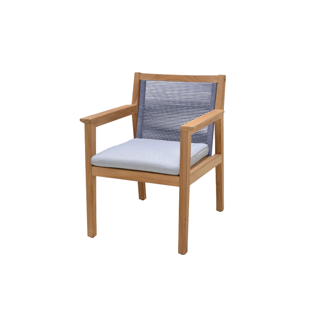 Agate Teak and Rope Armchair Blue
