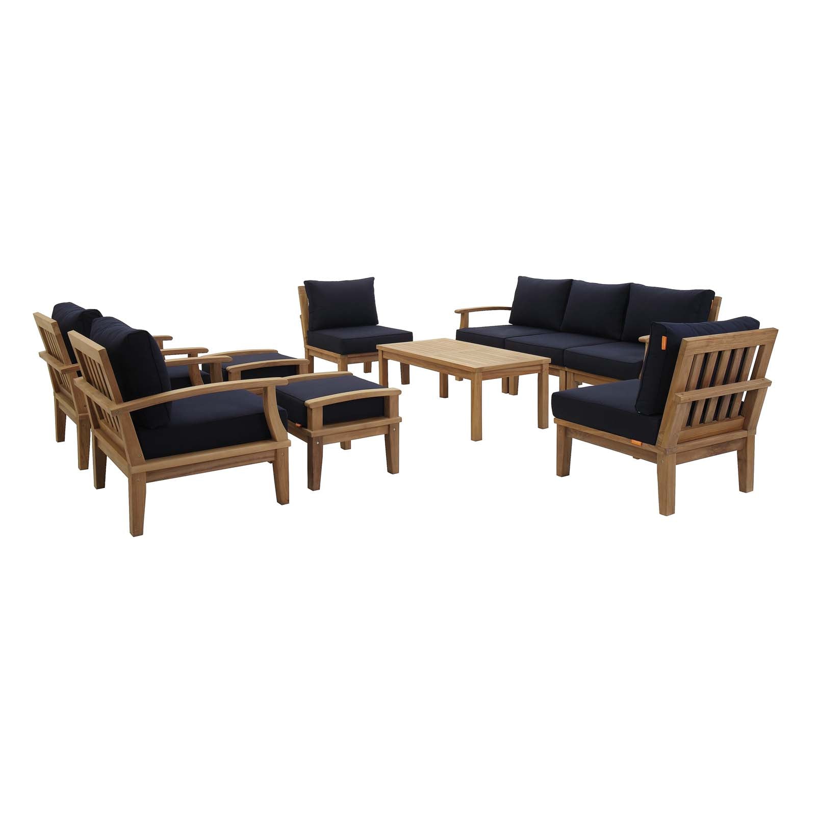 The Lavish Sunset Teak Set - Lavish Sunset Marina 10-Piece Outdoor Set with Navy Cushions