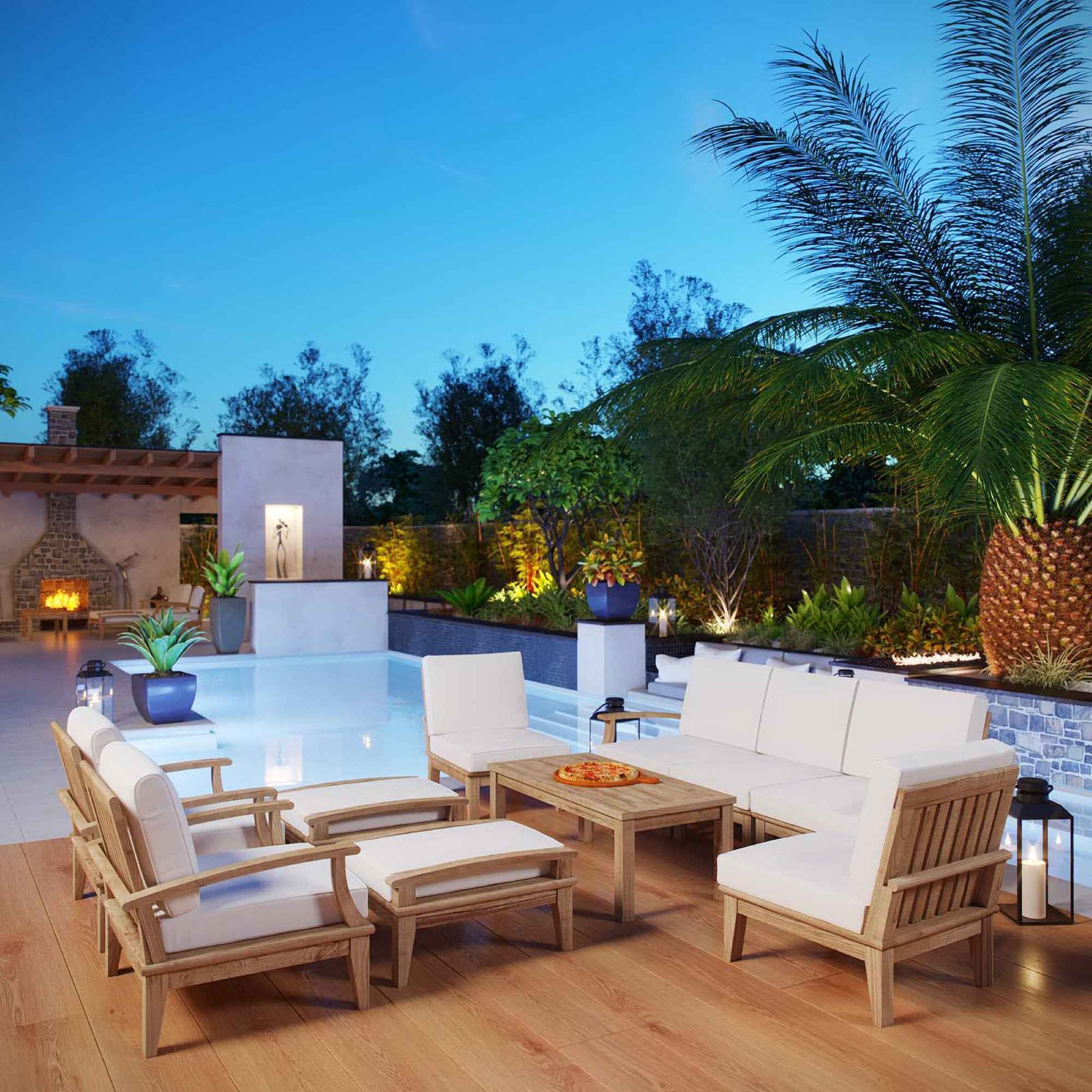 Lavish Sunset Marina Teak Outdoor Seating Set - 10-Piece Modway Collection