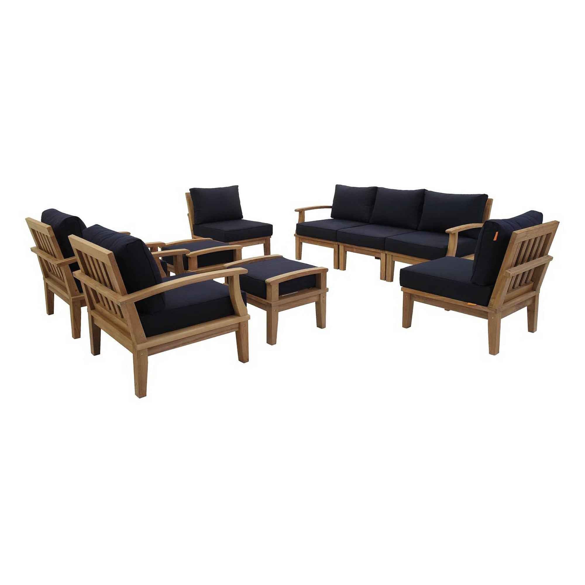 Lavish Sunset Outdoor Lounge Set - Marina 9-Piece Teak Collection by Modway