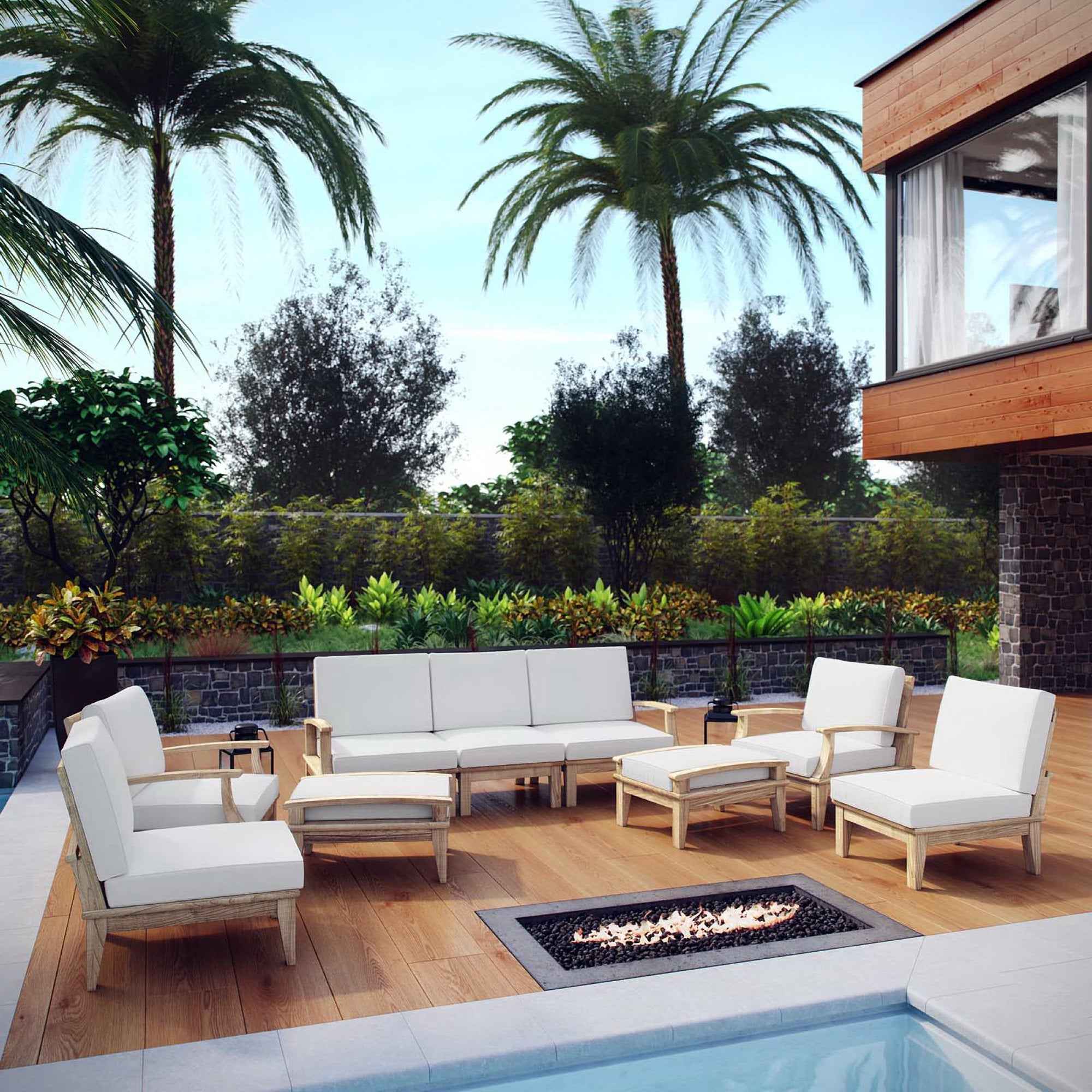 Lavish Sunset Outdoor Lounge Set - Marina 9-Piece Teak Collection by Modway