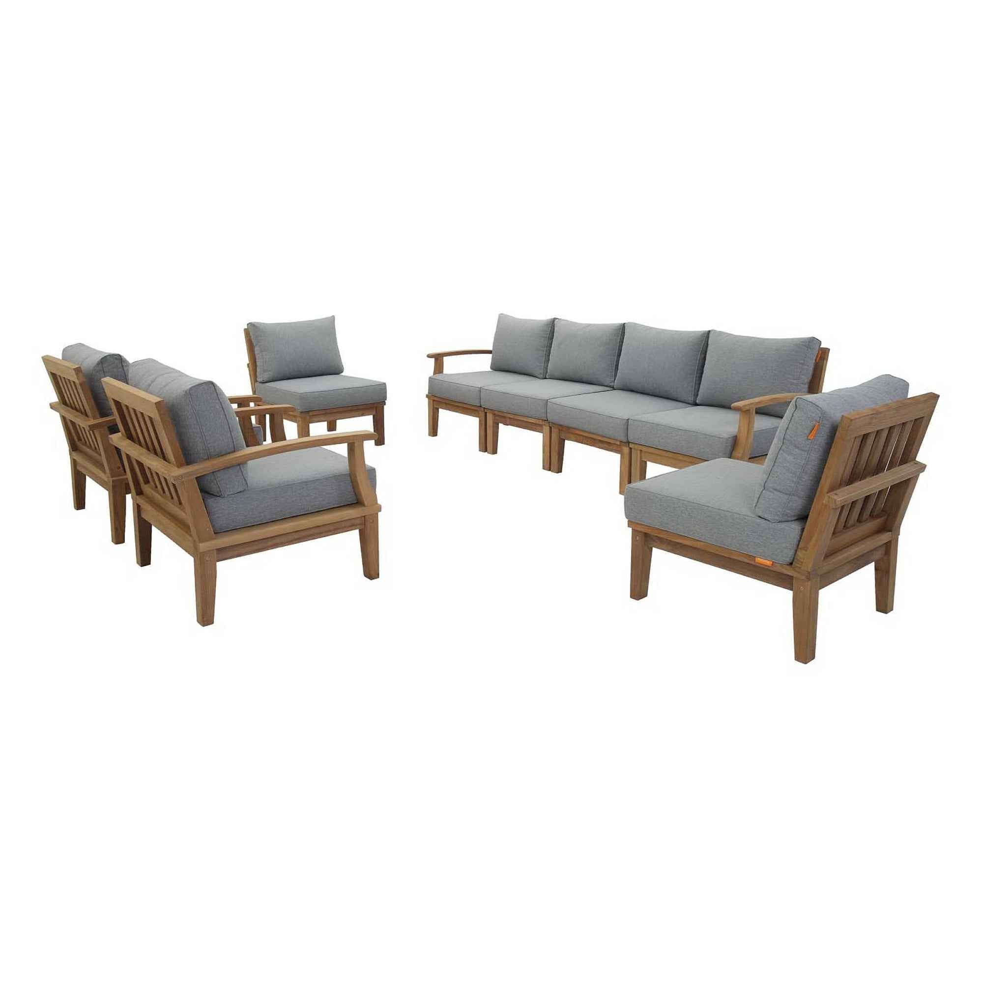 The Lavish Sunset Sectional Set - The Lavish Sunset Marina 8-Piece Outdoor Teak Sectional Set by Modway