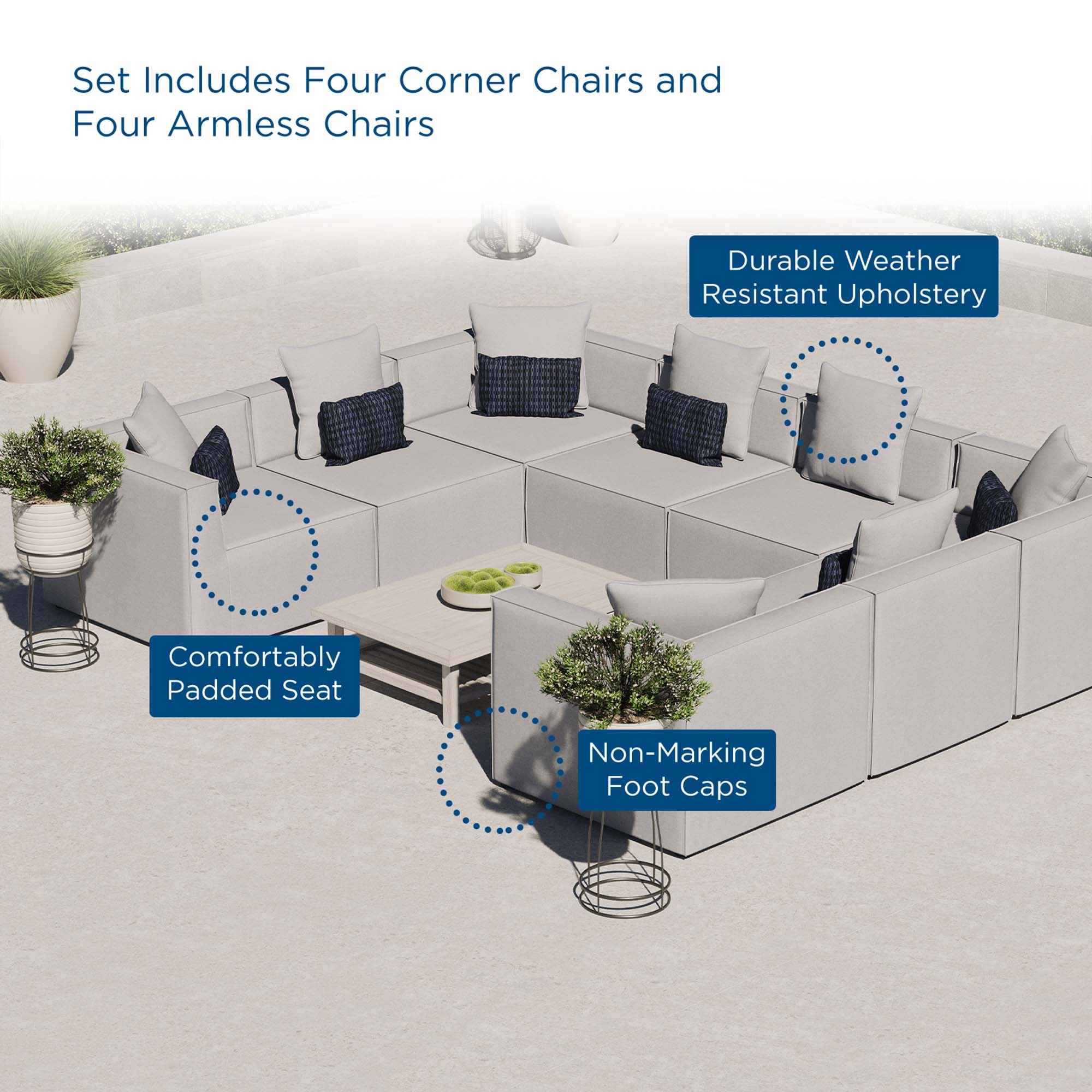Modway Saybrook 8-Piece Outdoor Upholstered Sofa