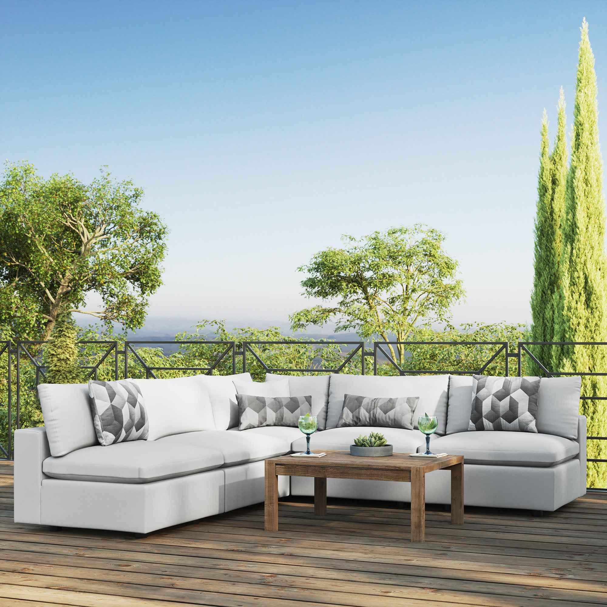 The Lavish Sunset Outdoor Sectional Sofa Set by Modway – Stylish 5-Piece Furniture for Patios
