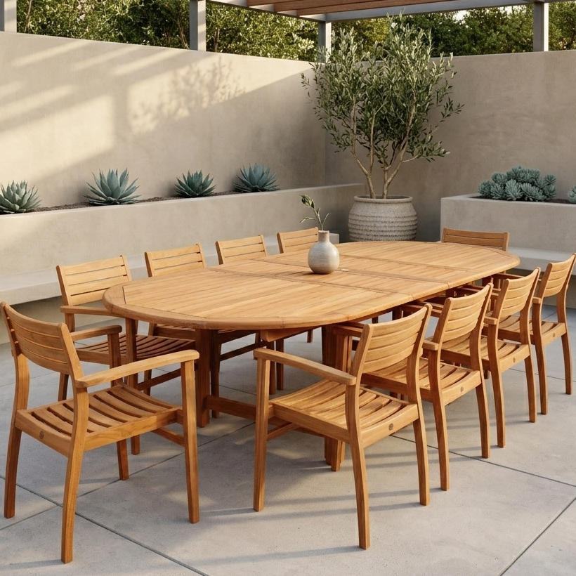 Julien FSC Certified Teak Wood Outdoor Patio Extendable Dining Set