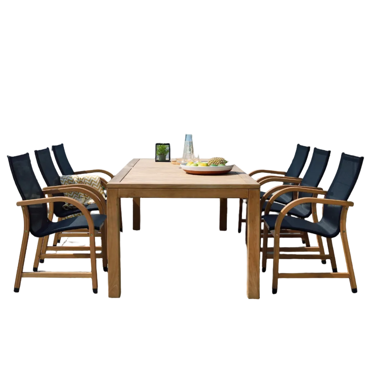 Rinjani Rectangular Table and 6 Manhattan Black Armchair
