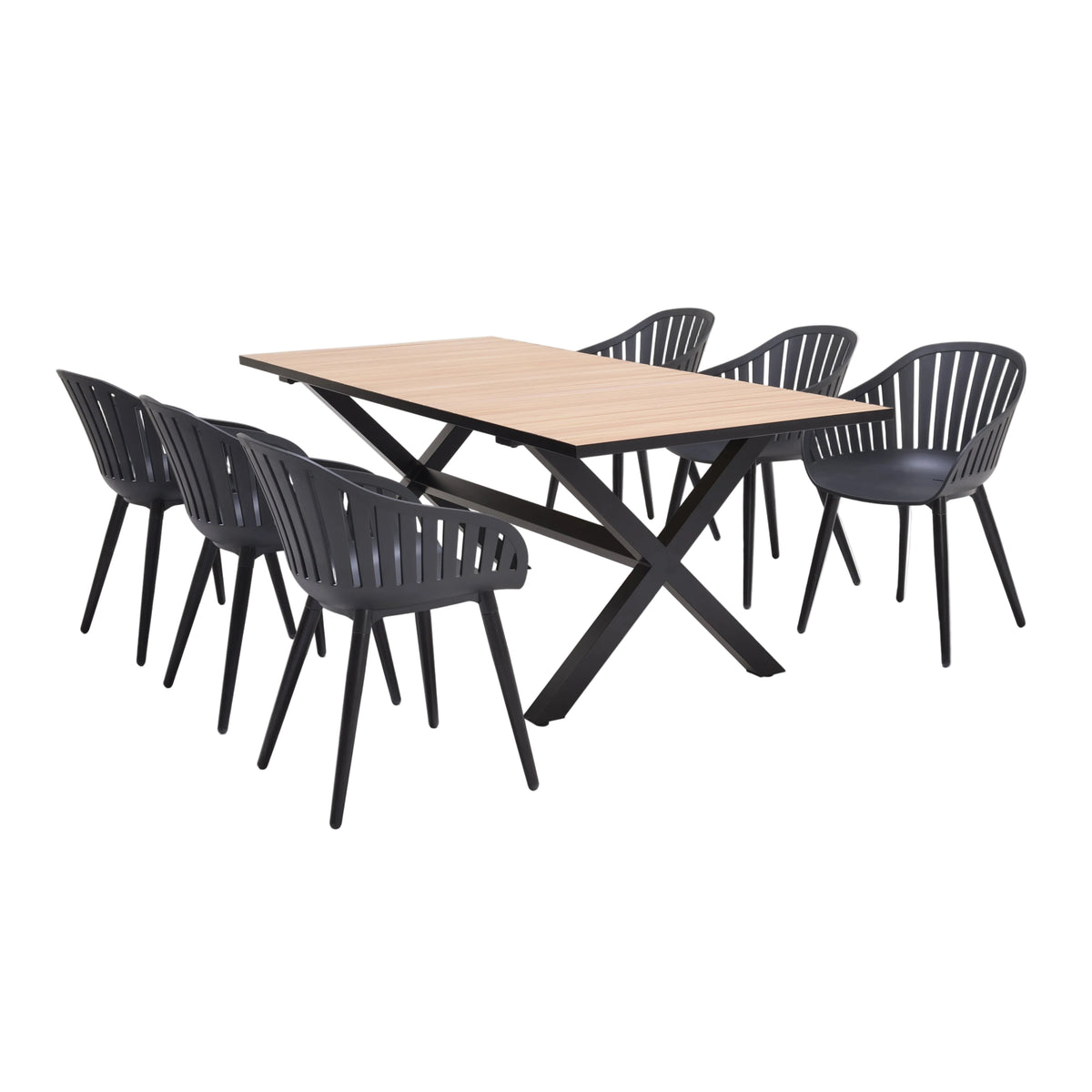 Panama Dark Rectangular Table and 8 Nassau Black Aluminum