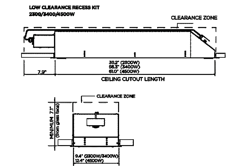 Bromic Platinum Electric Low-Clearance Recess Kit clearance diagram