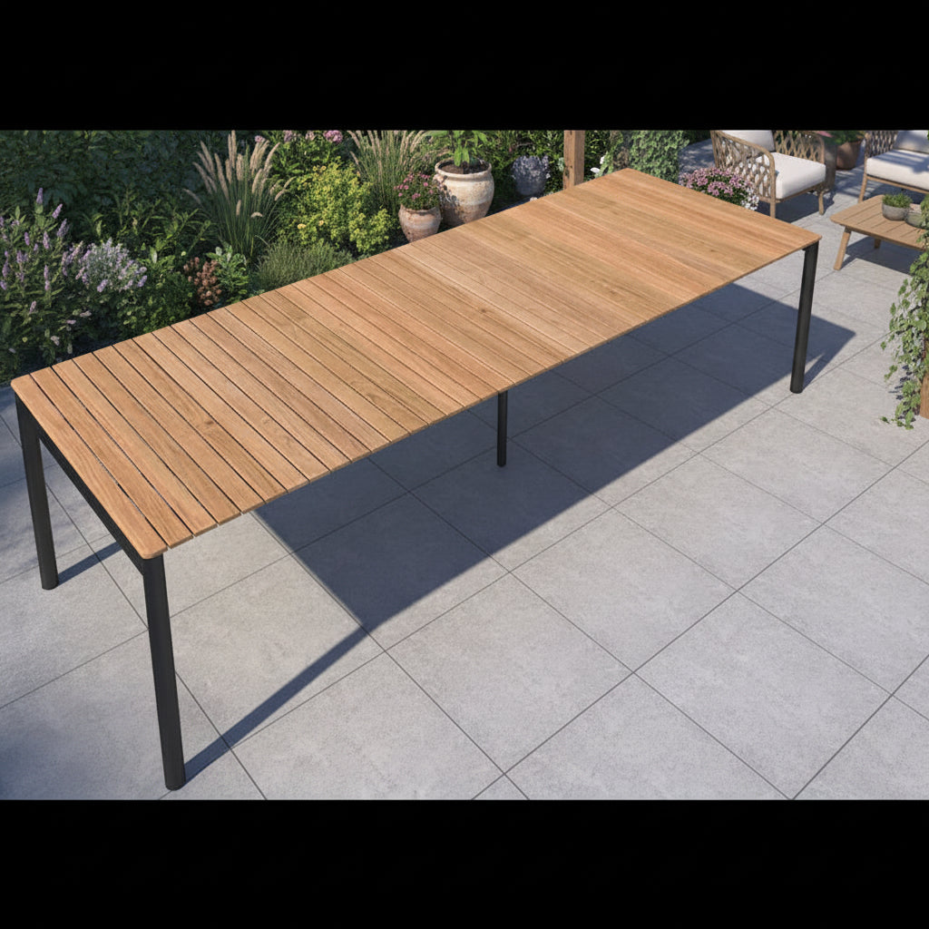 Topaz Dark Teak and Aluminum Rectangular Extendable Table