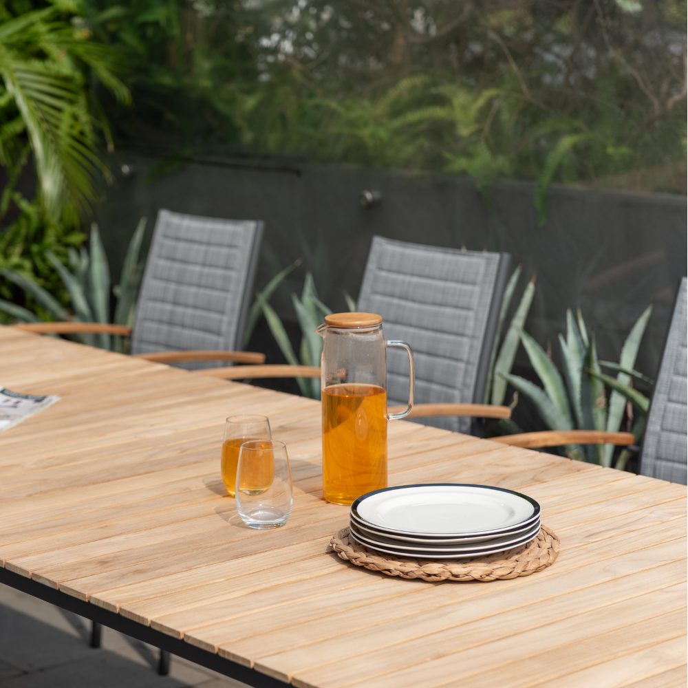 Topaz Dark Teak and Aluminum Rectangular Extendable Table
