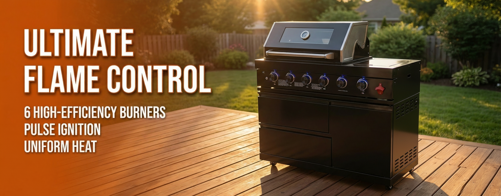 46" Four Burners Black Outdoor Kitchen Islands Grill + Side Burner