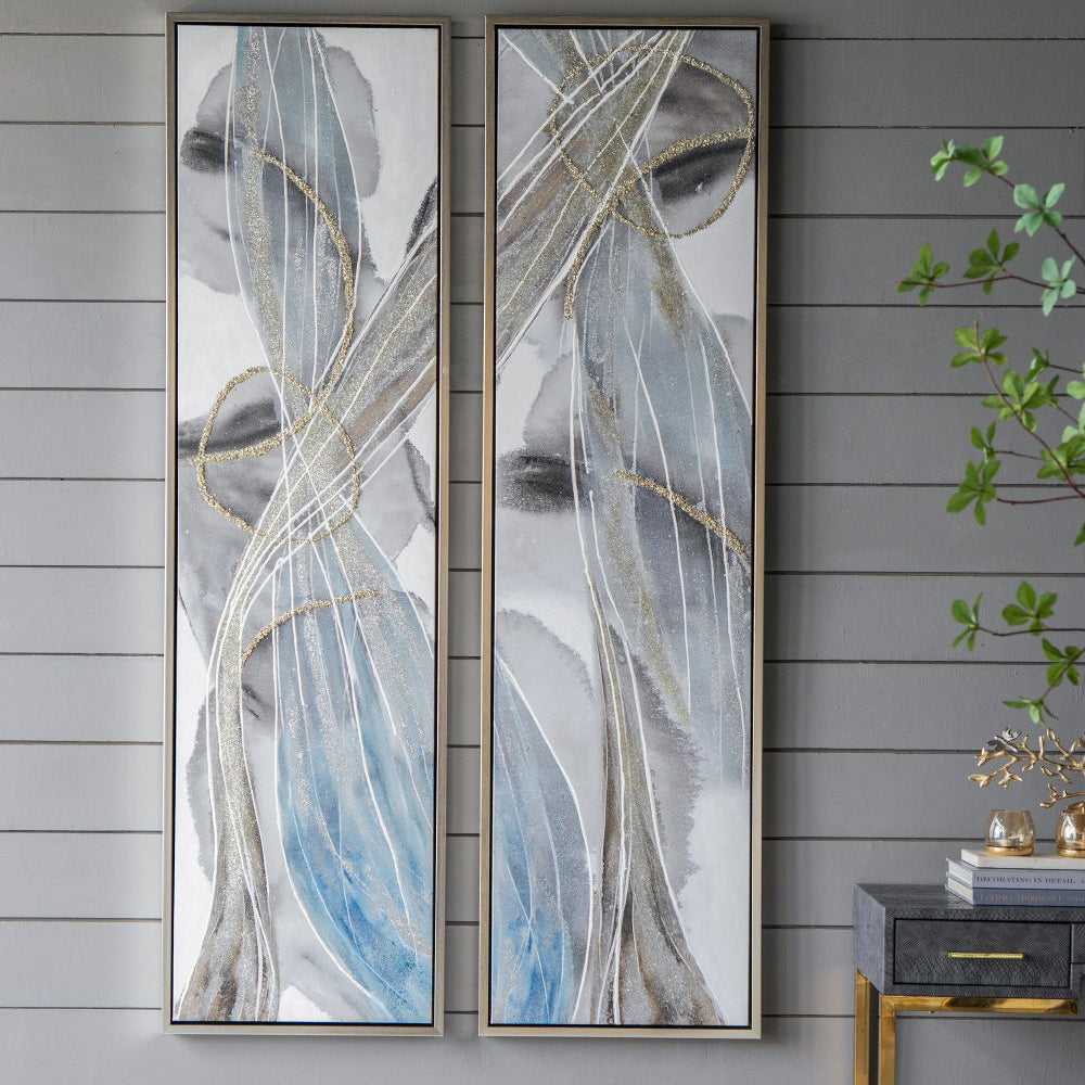 Elongated Modern Abstract Oil Paintings Wall Art Set of 2