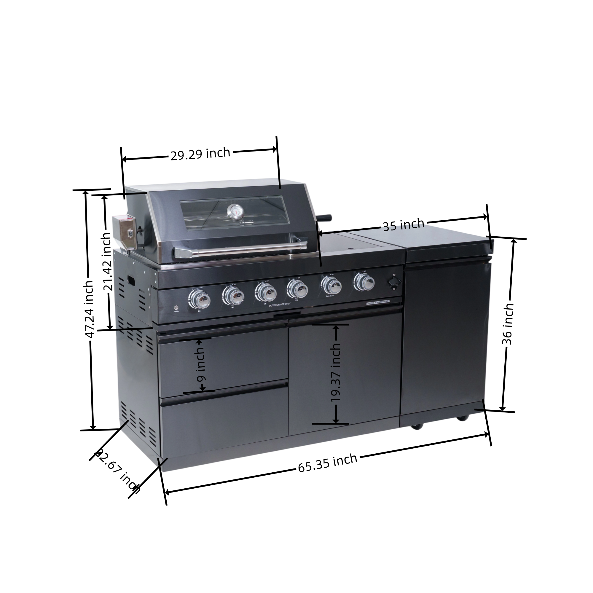 65" Black Outdoor Kitchen Island with Rotisserie | The Lavish Sunset