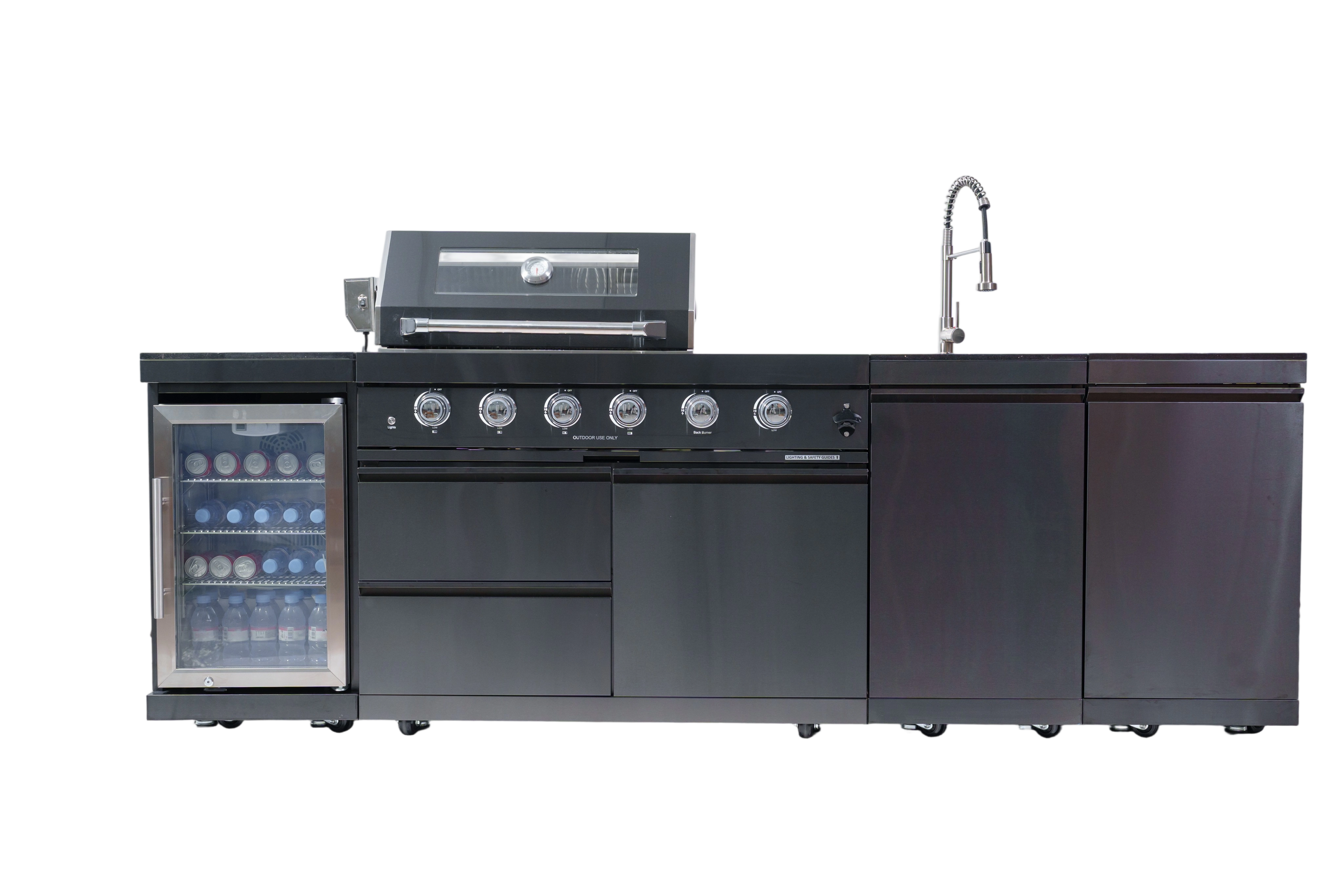 104" Black Outdoor Kitchen Island Grill & Cabinets | The Lavish Sunset
