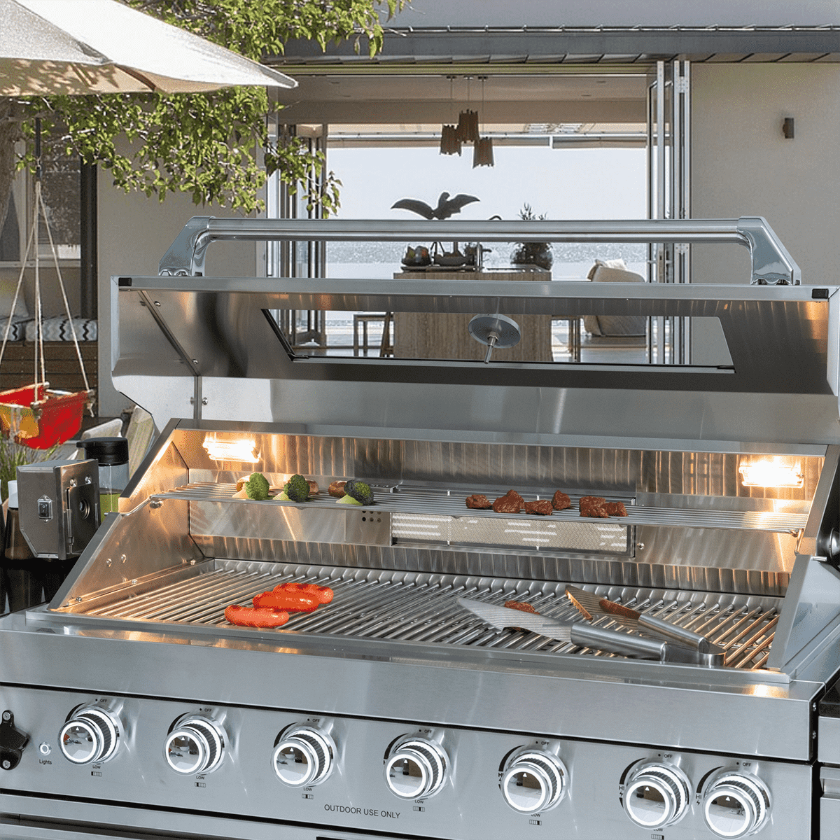 82" Silver Outdoor Kitchen Island & 6-Burner Grill | The Lavish Sunset