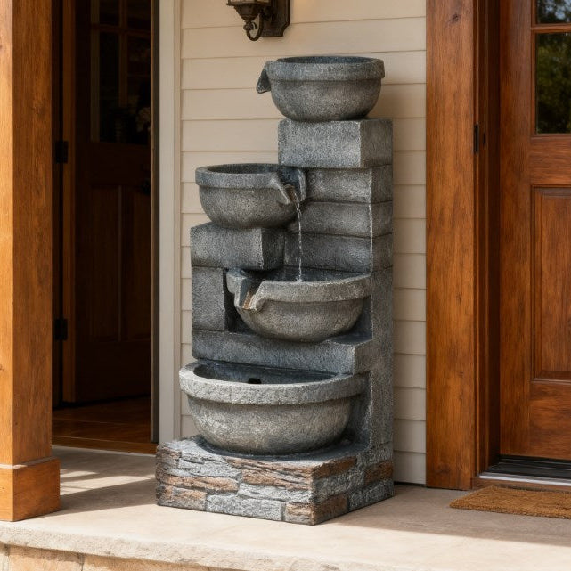 Garden Fountain, Tall Outdoor Waterfall with LED Lights