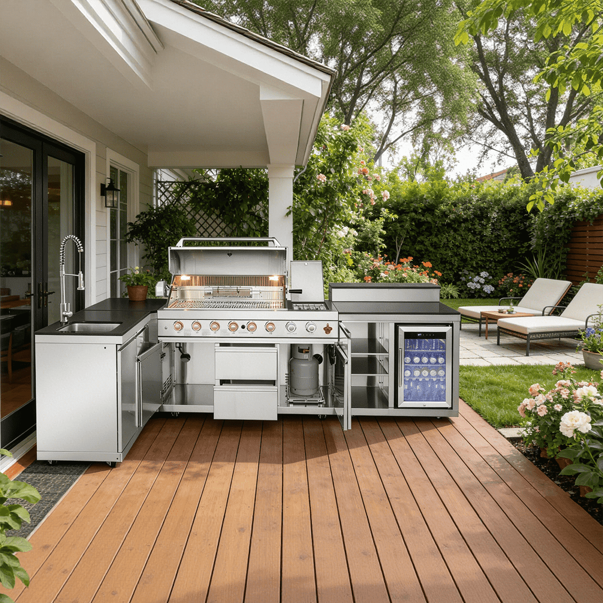 7-Burner Luxury Outdoor Kitchen Island with Sink & Bar | The Lavish Sunset