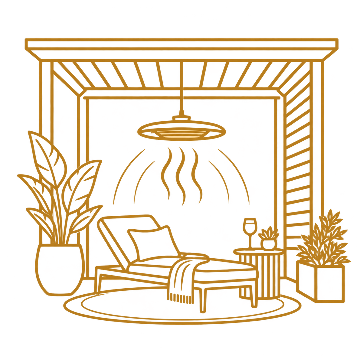 Antique gold private patio icon for Eclipse pendant heater benefit