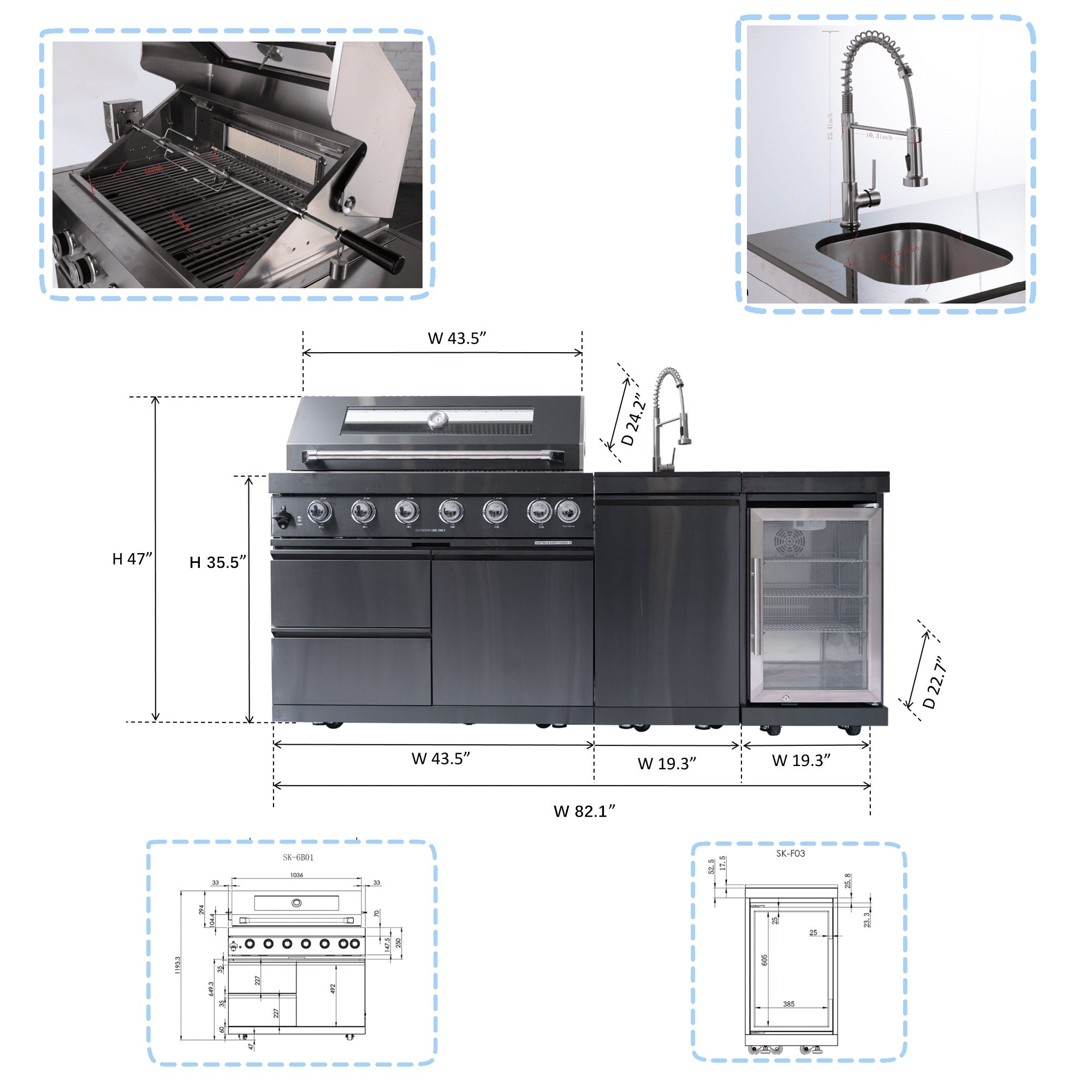 Coronado 85" Natural Gas Outdoor Kitchen Island | The Lavish Sunset