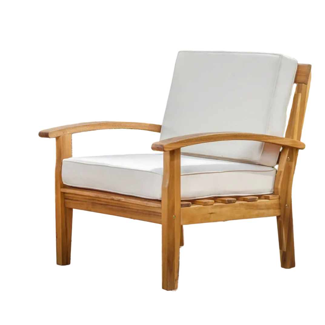 Outdoor Club Chair With Cushion And Acacia Wood Frame - Teak
