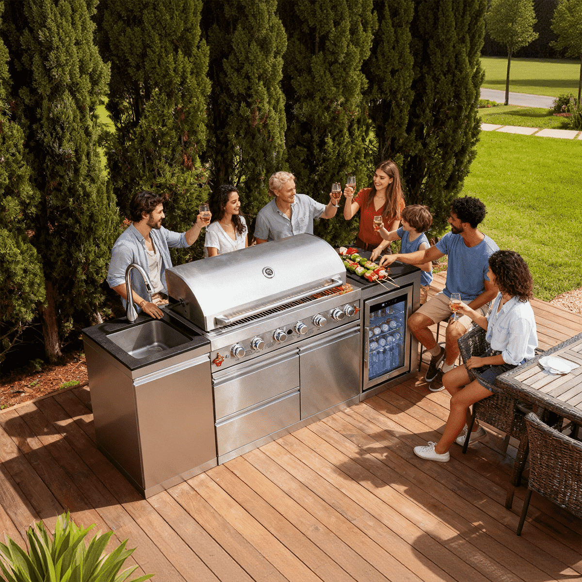 82.5" Silver Outdoor Kitchen Island & 6-Burner Grill | The Lavish Sunset