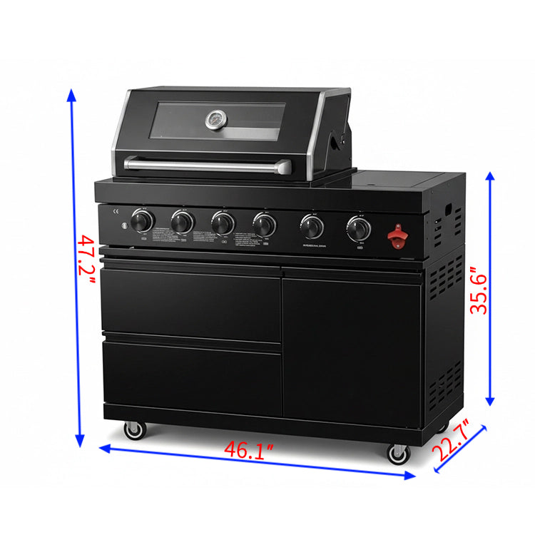 Black Outdoor Kitchen Island – 4-Burner Grill | Lavish Sunset